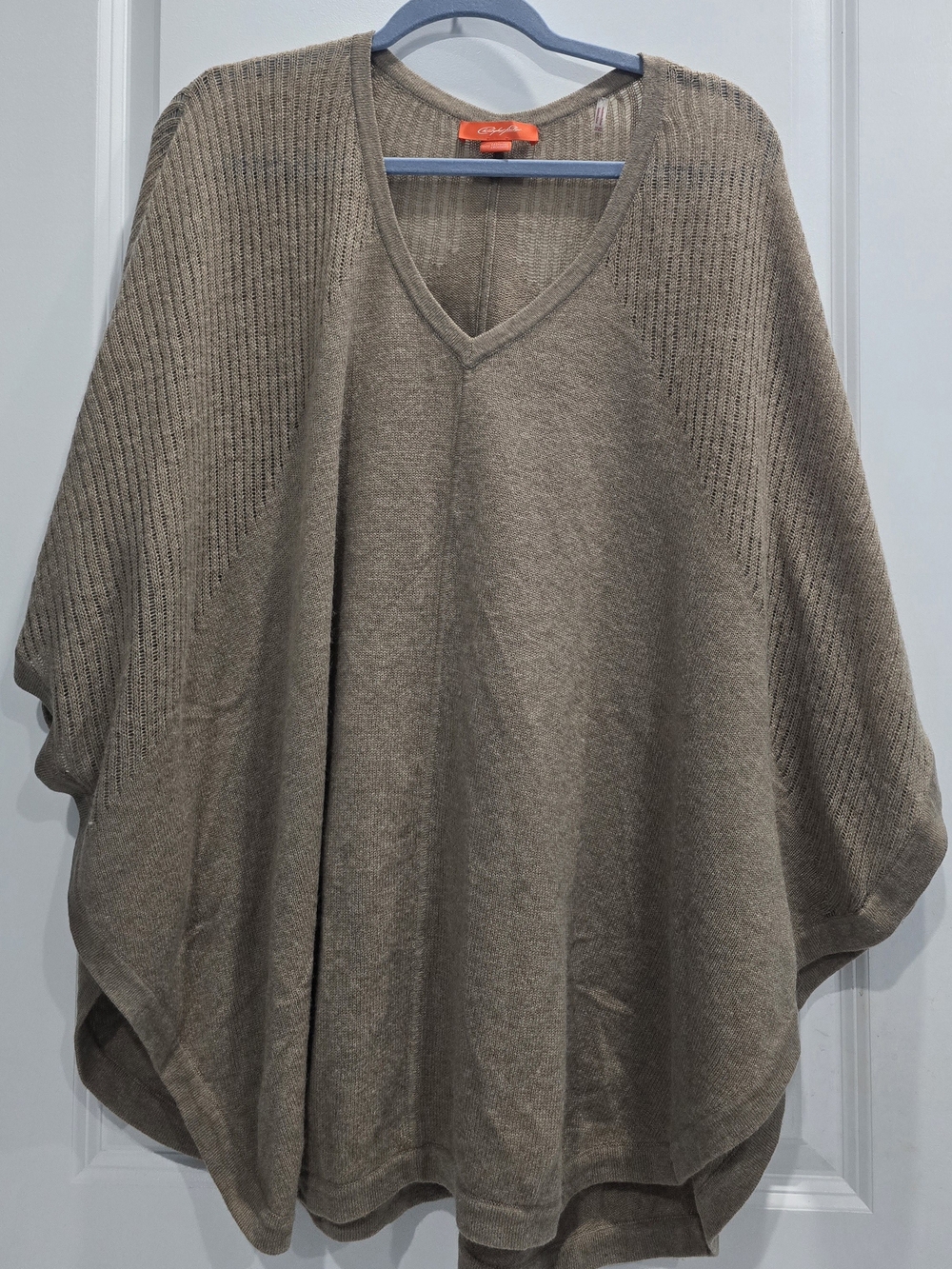 Cashmere V-Neck Knit Poncho in Taupe